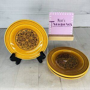 Sheffield SIERRA Brown Scrolls Golden Amber Ceramic Round Bread Plates Set of 4